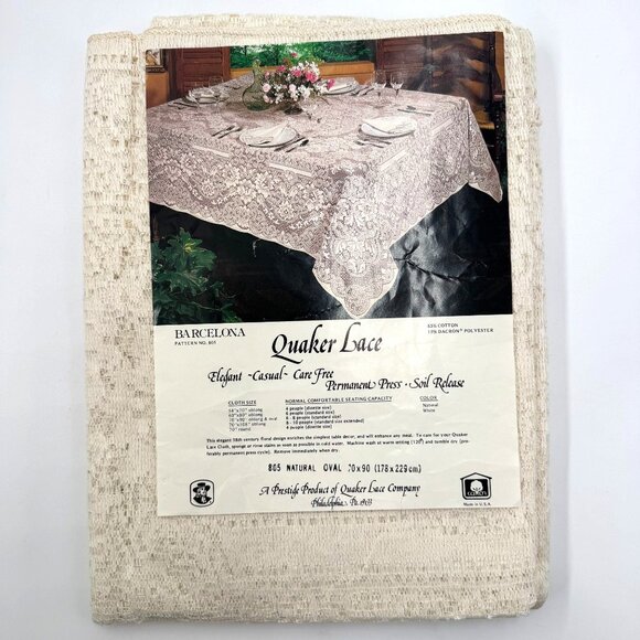 Quaker Lace Tablecloth Barcelona 70x90 Oval/Oblong Natural Made In USA - Picture 1 of 13